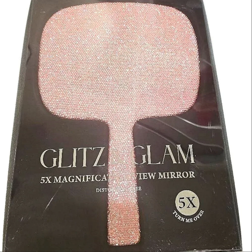 Glitz & Glam Pink Rhinestone 5X Magnification View Mirror